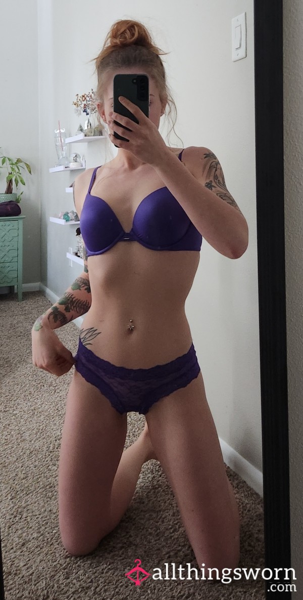 😈 Bright Purple Push Up Bra And Cheeky Panty Set 😈