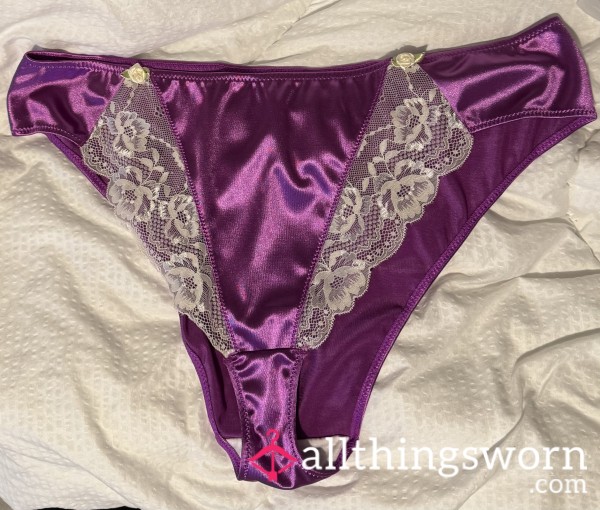 Purple Satin Style Panties With Lace Detail