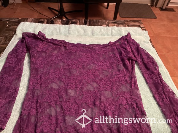 PURPLE SEE-THU LACE DRESS