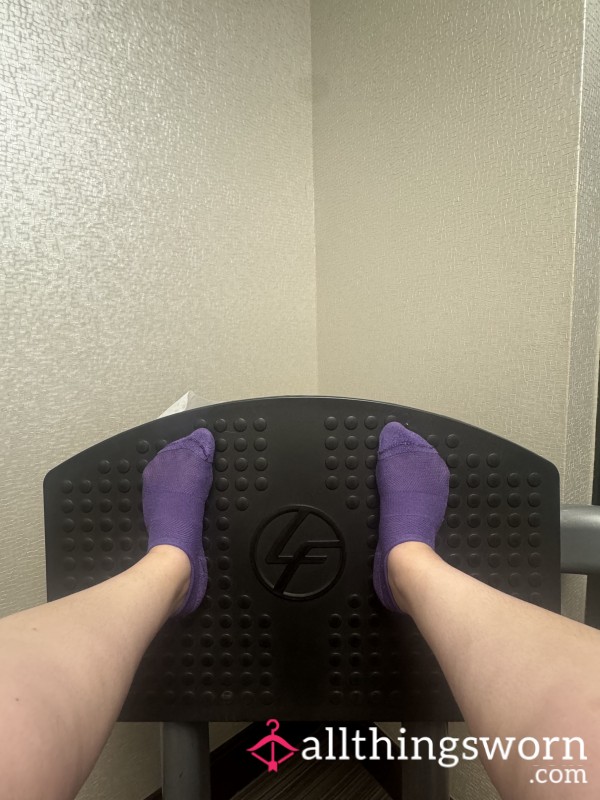 Purple Socks Worn At The Gym Without Shoes