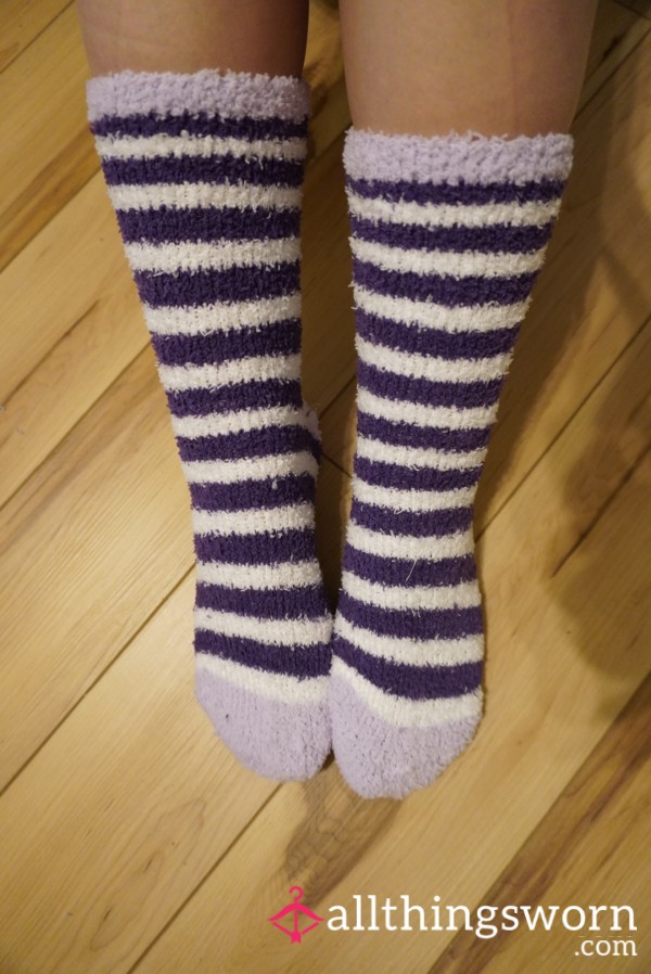 Purple Striped Fuzzy Socks