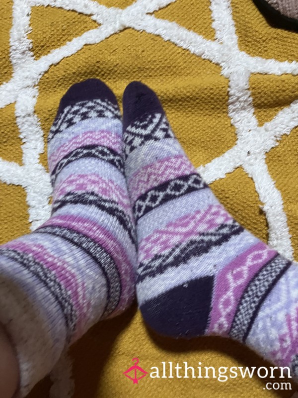 Purple Thick Fluffy Pattern Socks