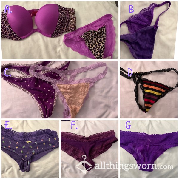 Purple Thong, Boy Short, Bra And Panty Set