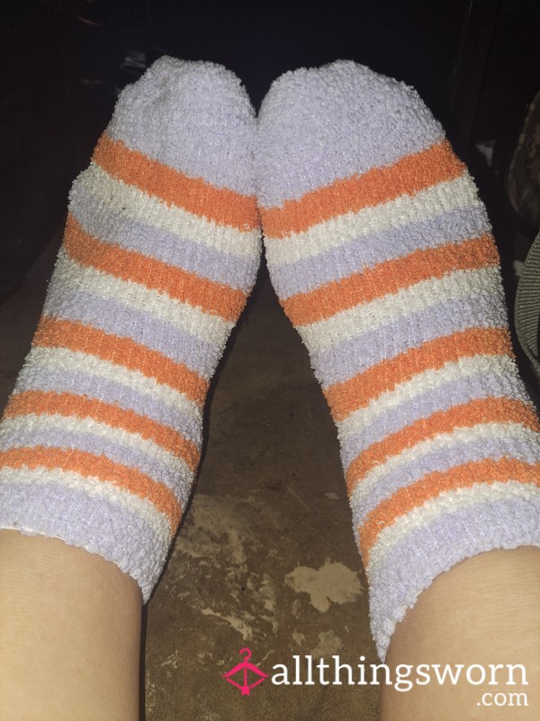 Purple,orange And White Fuzzy Socks