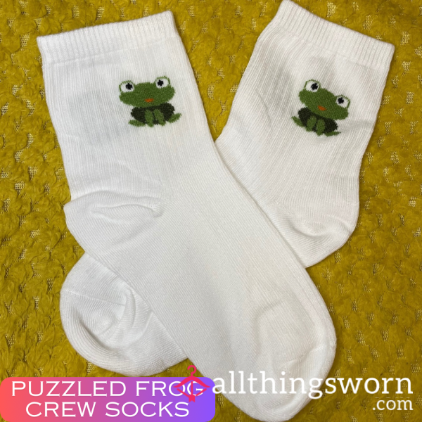 Puzzled Frog White Crew Socks 🧩  - 2 Day Wear + 1 Workout Included - £15 😈 Longer Wears And International Shipping Available 🌍