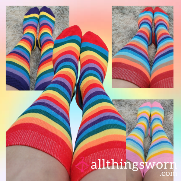 🧦🌈 Rainbow Knee-Hi Socks, 4 Patterns Available ~ Worn To Your Liking