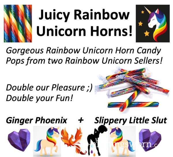 Rainbow Unicorn Horns!  Xx  SlipperyLittlesl*t And GingerPhoenix Collab Listing!!  🏳️‍🌈🦄  Xx  Juicy Rainbow Unicorn Horns, Prepared To Order!  Xx  Charity Donation Included For Trevor Project