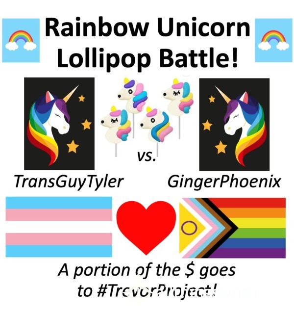 Rainbow Unicorn Lollipops!! Xx Juicy And Deliciously Prepared By @TransGuyTyler And @GingerPhoenix! Xx Portion Of $ Goes To #TrevorProject! Xx