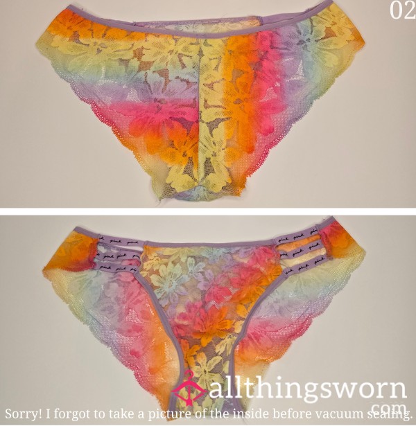 Vacuum Sealed & Ready-to-Ship 24h Wear Rainbow Lace VS Pink Panties