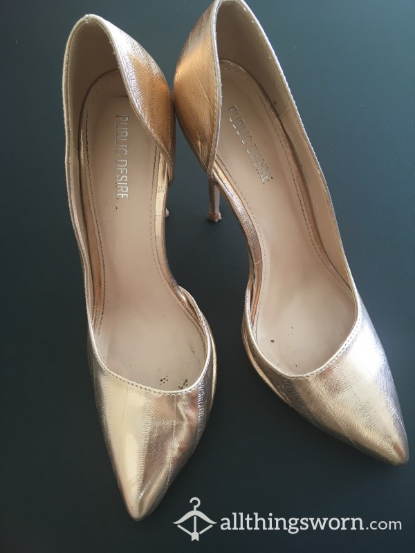 Really Well Worn Rose Gold Stiletto Heels