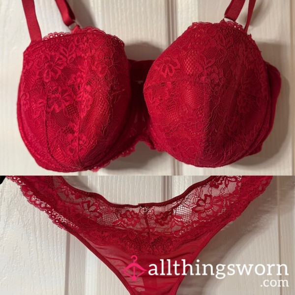 Red 38G Lacy Bra & Thong Set