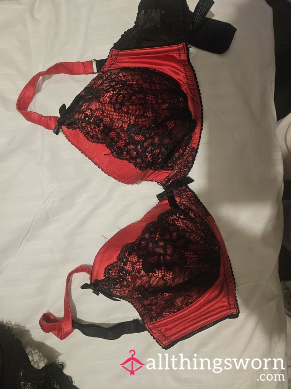 Red And Black Satin And Lace Bra