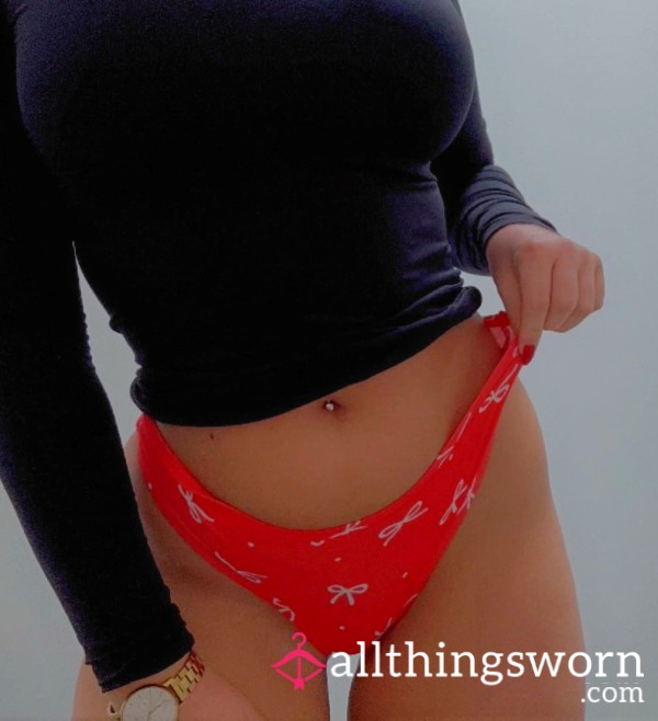 Red And White Cute Bow Thong