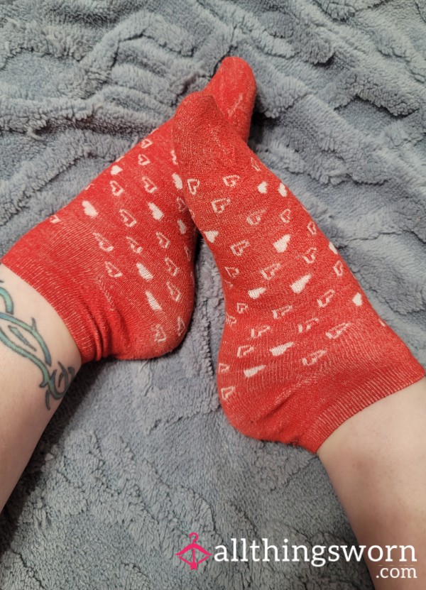 Red And White Hearts Low Cut Ankle Socks - Free US Shipping