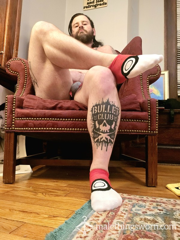 Red And White Poké Ball Socks Worn By Daddy Bear