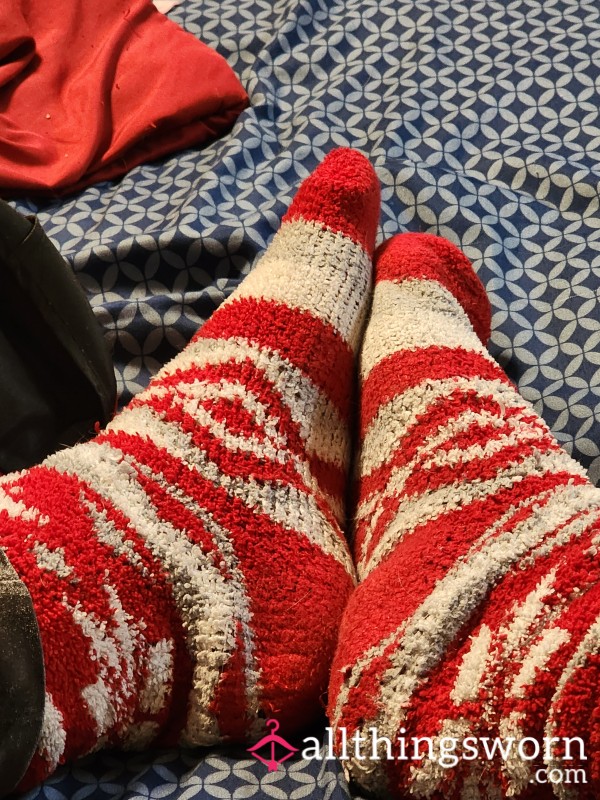 Red And White Winter Themed Socks