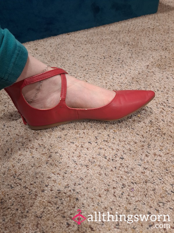 Red Ankle Strap Flats