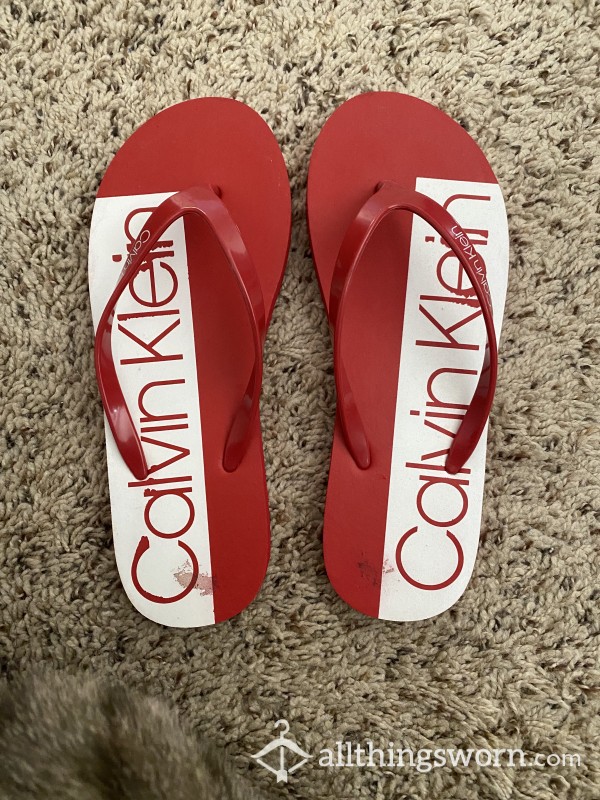 Red Calvin Klein Flip Flops