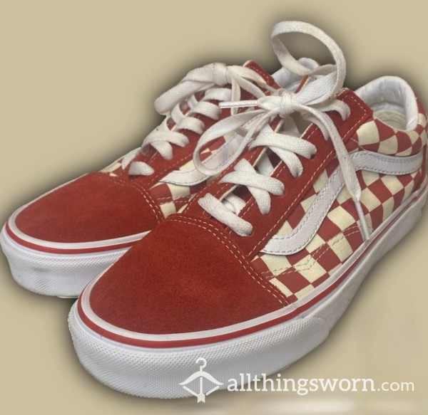 Red Checkered Vans Hardly Worn