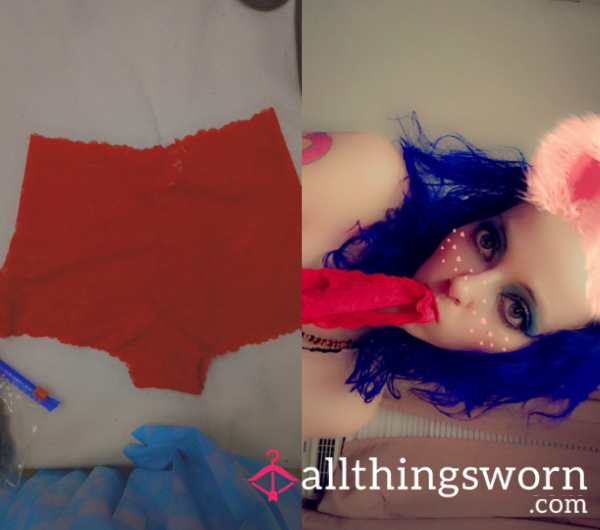 Red Cheeky Knickers! Used And Abused!