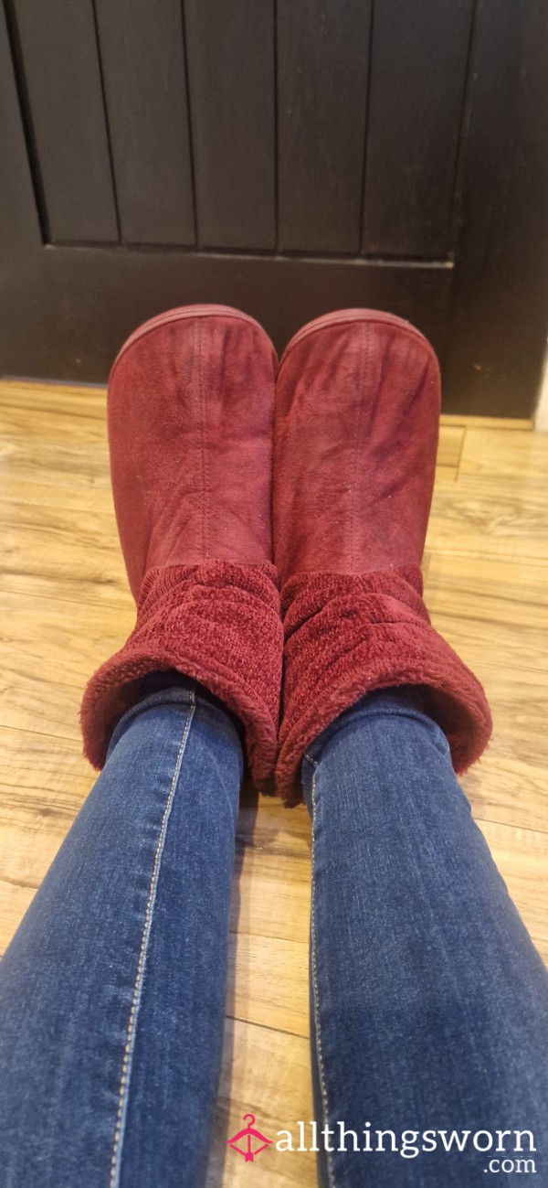 Red Cosy Slippers- Well Worn