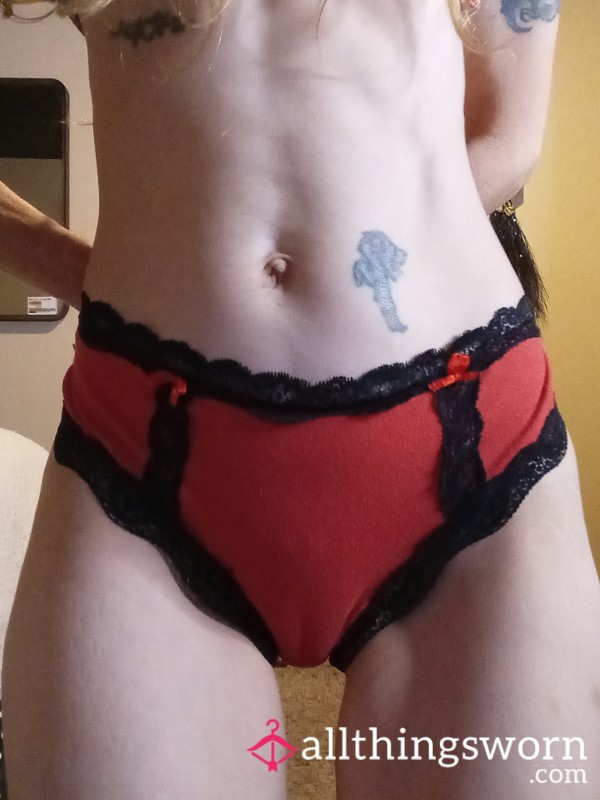 Red Cotton Cheekie With Lace Trim