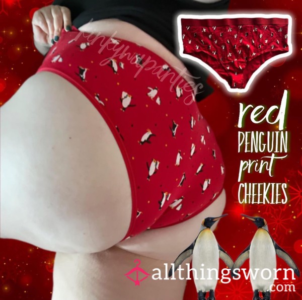 Red Cotton Penguin Panties - Includes 48-hour Wear & U.S. Shipping