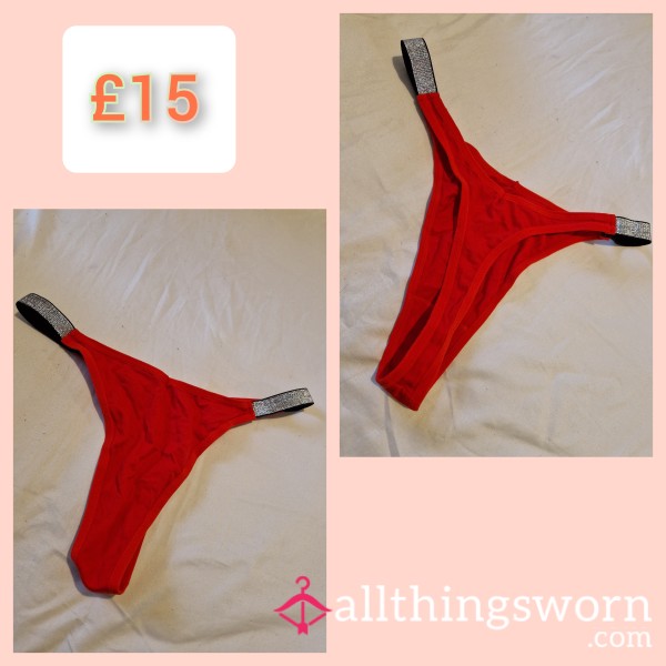 Red Cotton Thong With Glitter Sides