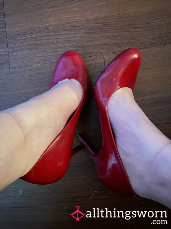 Red Faux Leather High Heels