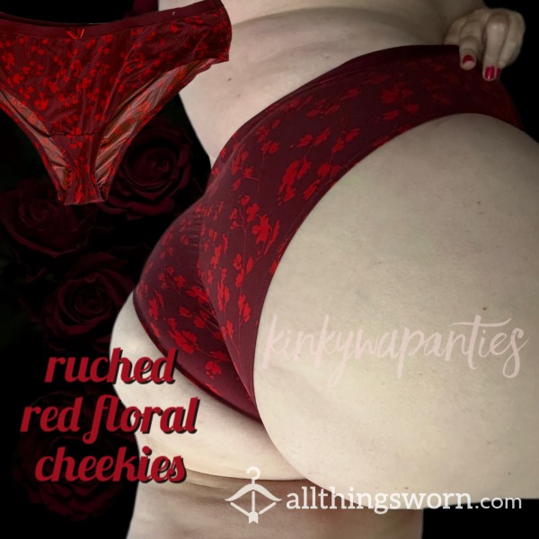 Red Flor*l Scrunch-bu*t Cheekies - Includes 2-day Wear And U.S. Shipping