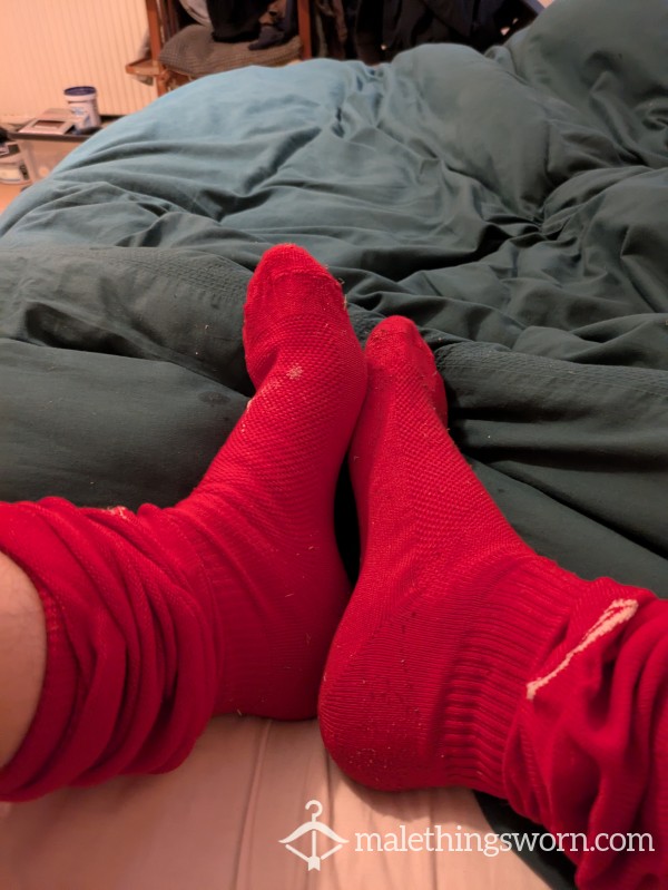 Red Football Socks, Well Worn.