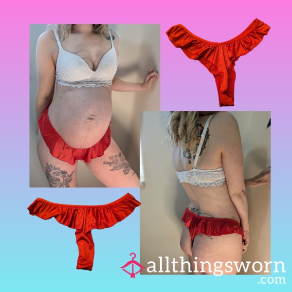 Red Frilly Silk Thongs