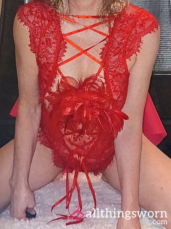 Red Full Coverage Lace Up Teddy