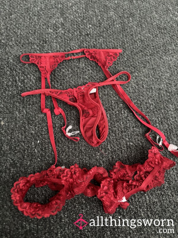 Red Full Set - Bra Thong Belt X