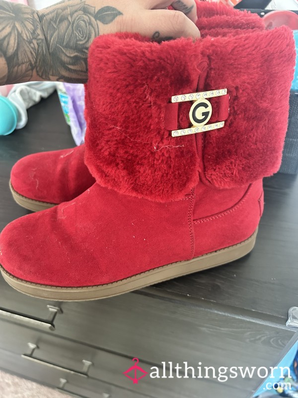 Red Guess Fur Boots