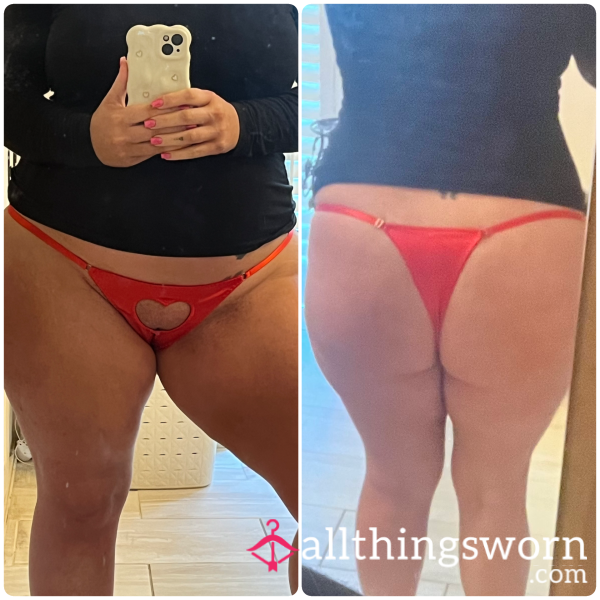 Satin Red Heart Thong