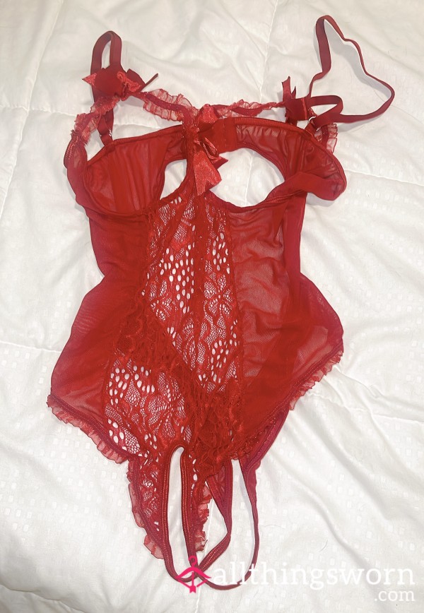 Red Hot Lingerie With Open Exposed Cups For Breasts