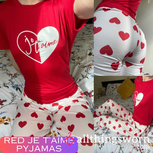 Red Je T’aime Long Pyjama Set ♥️ Soft Material, Size Small 🌸 14 Night Wear 💦 Free UK Shipping🇬🇧 International Shipping Available 🌎 £50