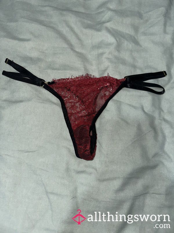 Red Lace Black Strap Thong