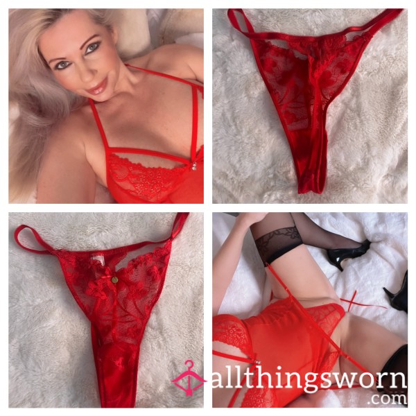 Red Lace Boux Avenue G String Worn For 24 Hours