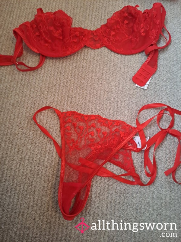 Red Lace Bra + Thong Set