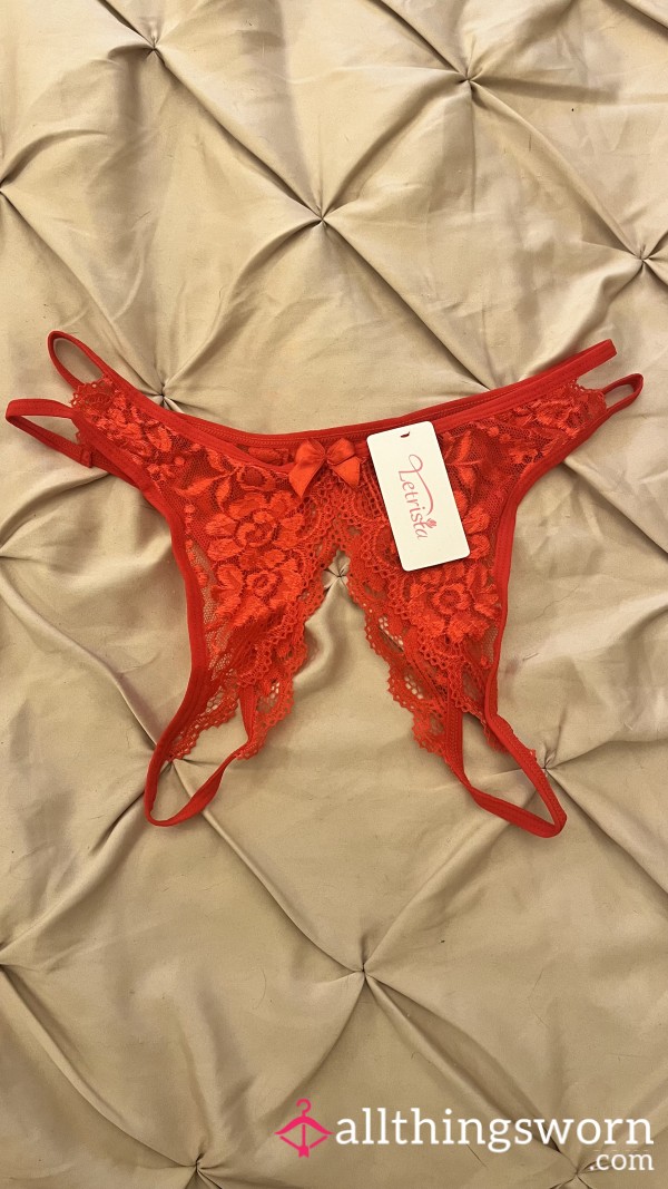 Red Lace Crotchless Thong/panties