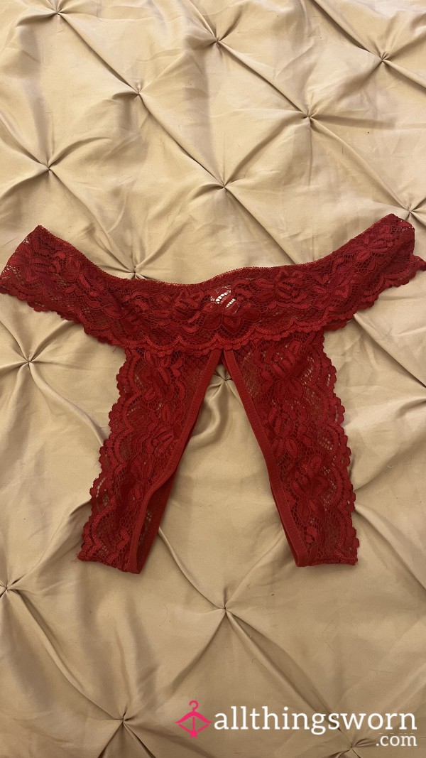 Red Lace Crotchless Thong/panties