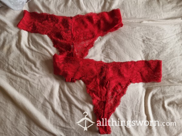 Red Lace High Leg Panties - 24 Hour Wear 💦💦 - Proof Of Wear Photos Included -Addons Available!