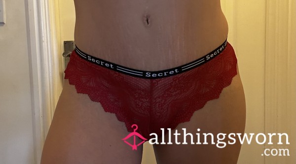 💋 Red Lace Secret Panties With Cotton Gusset 12/14💋