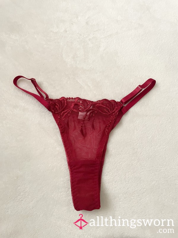 Red Lace Sheer Strap Thong | 24Hr Wear