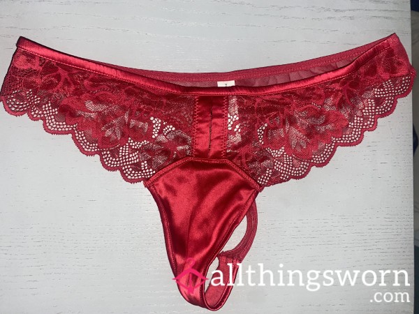 Red Lace Silk Thong / Ready To Be Worn