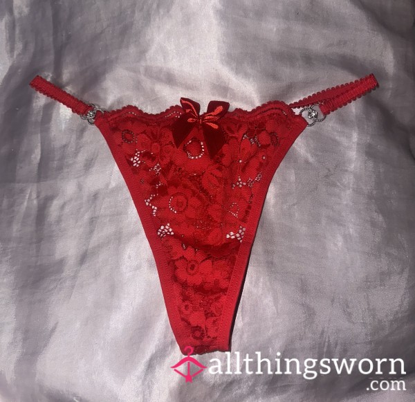 Red Lace Thong With Bow