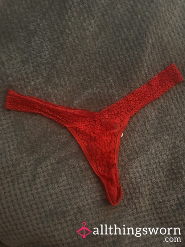 Red Lace Thong - Worn Whilst Hoovering