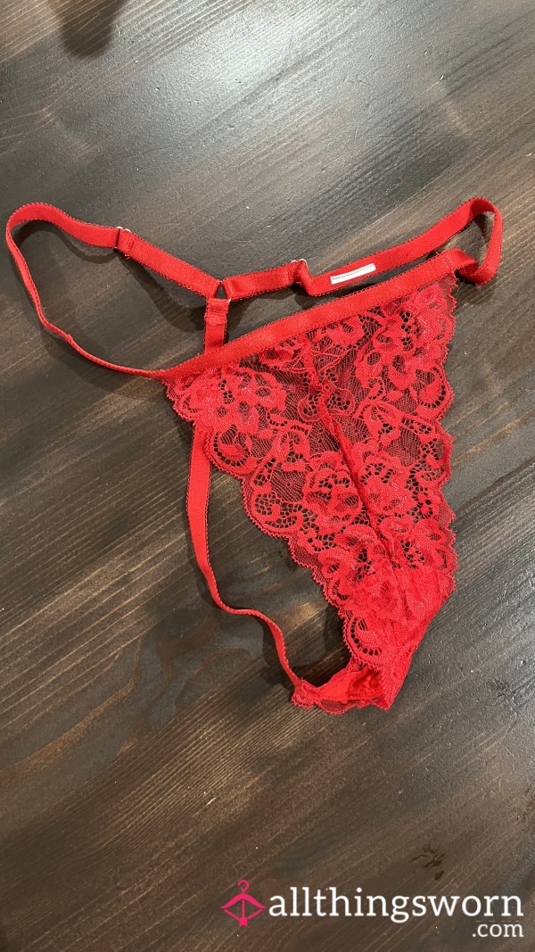 Red Laced Worn Thongs